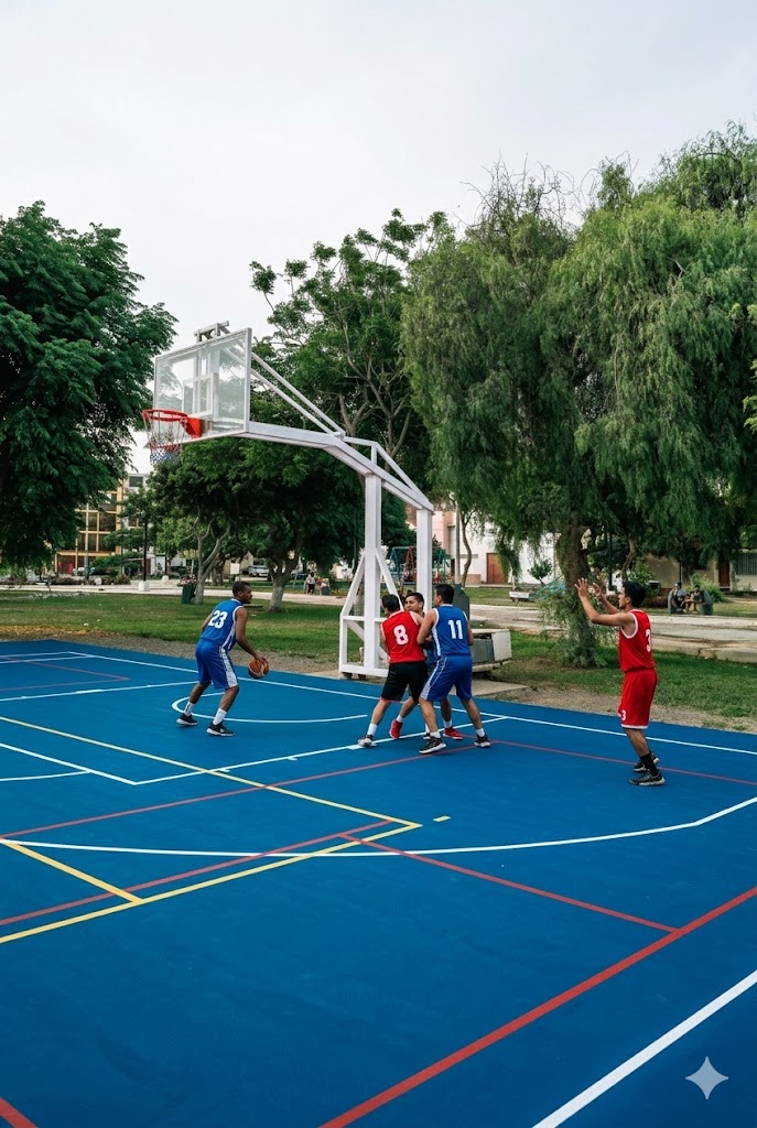 Seamless polyurethane sports flooring for indoor and outdoor courts