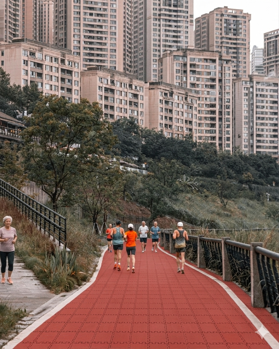 Rubber interlocking tiles for jogging tracks